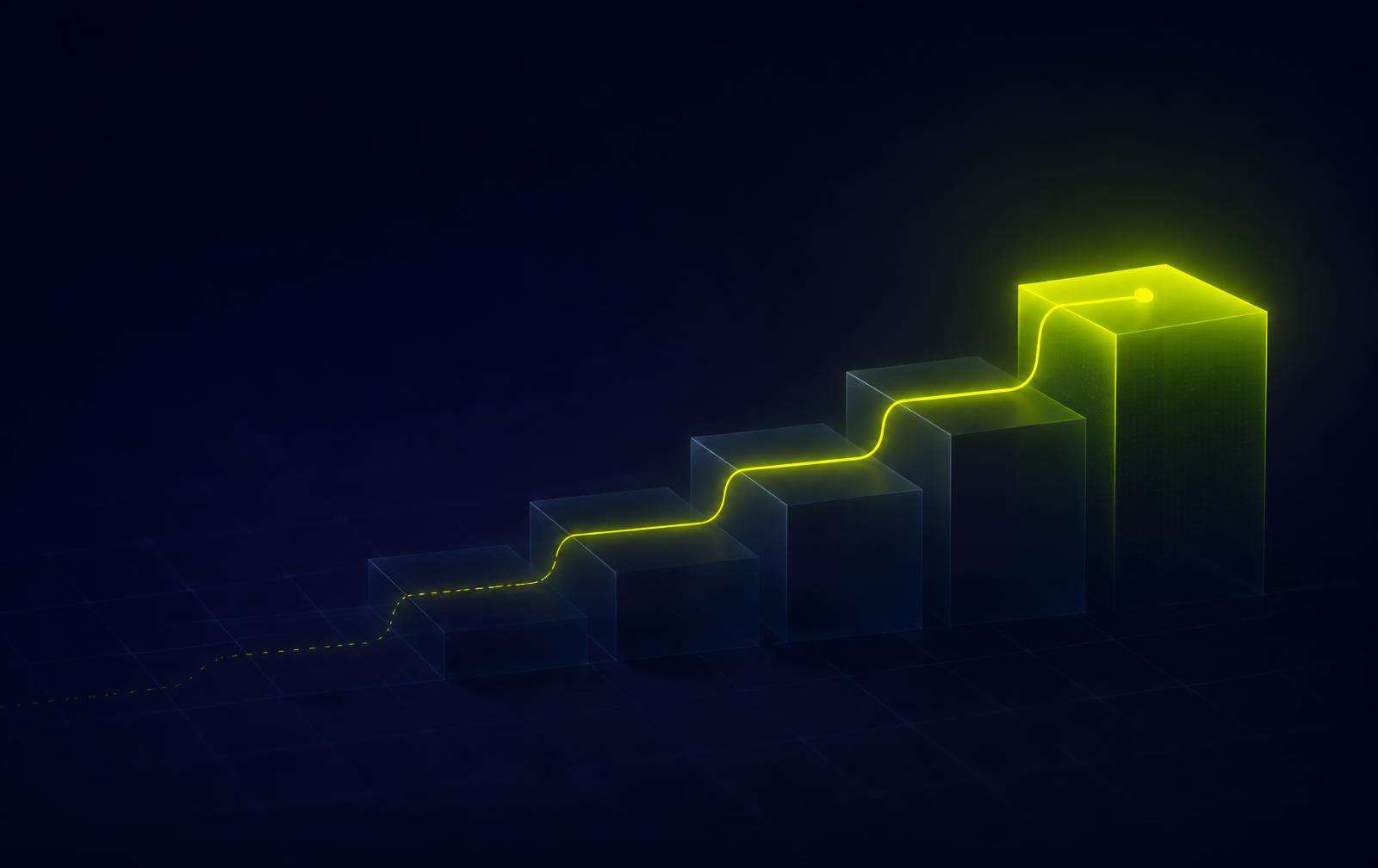 Abstract visual of ascending steps lit along the leading edge