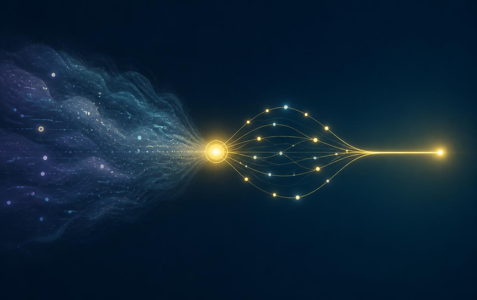 Abstract visual: a request is understood, explored, and shaped into a clear path forward