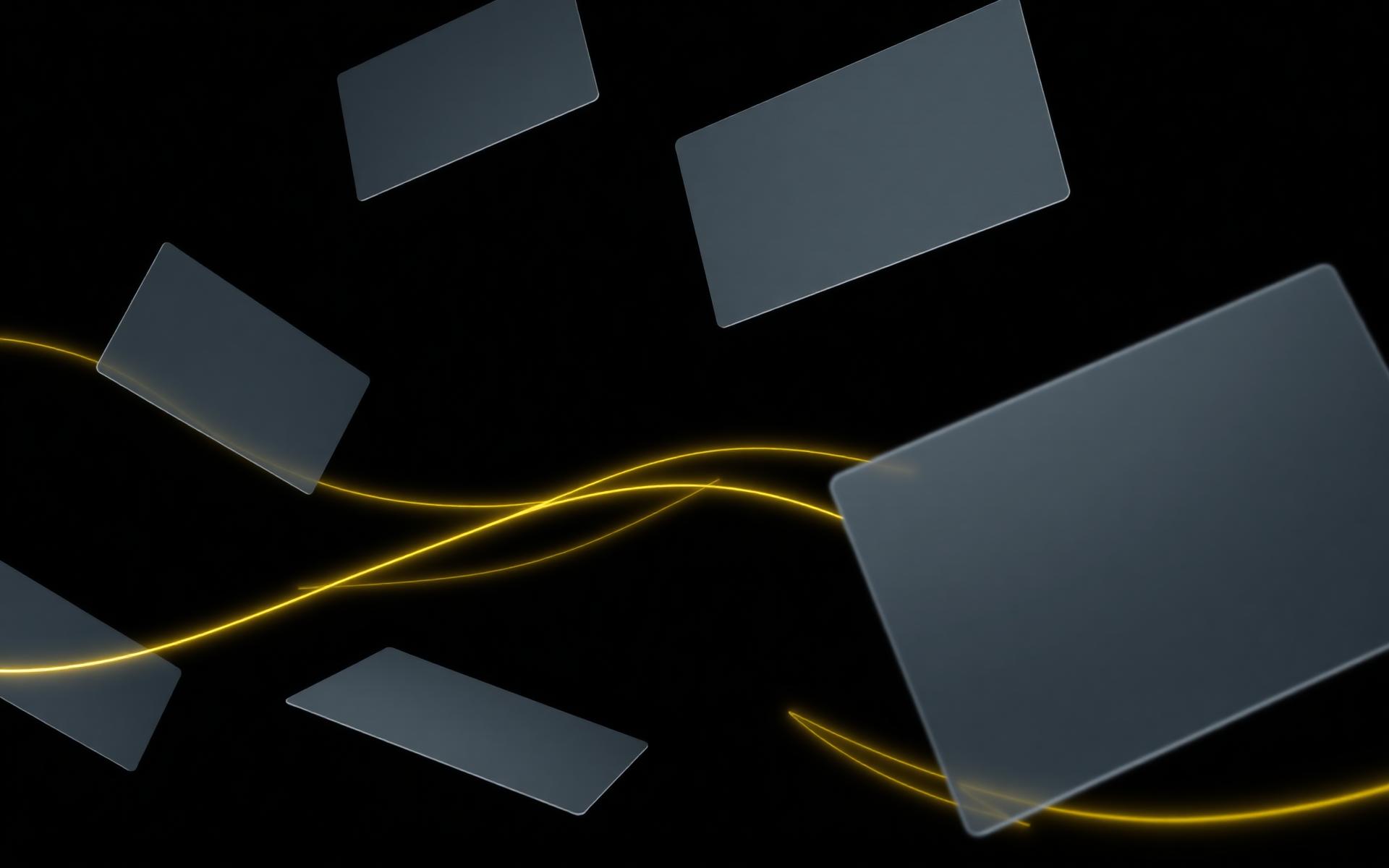 Abstract visual of layered cards connected by flowing lines
